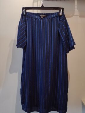 Banana Republic Off The Shoulder Navy Dress with Blue Pinstripes (Size M)
